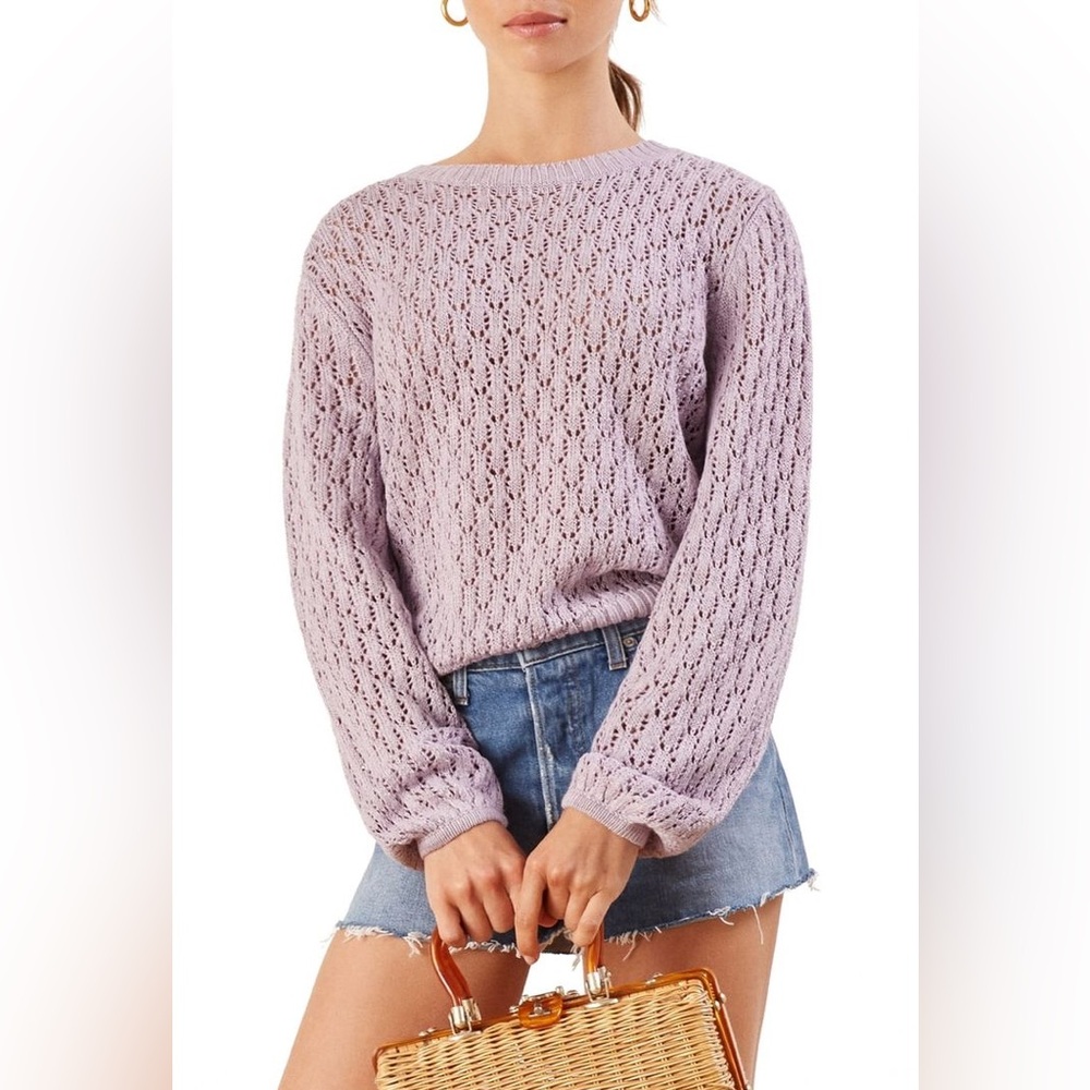 REFORMATION Lavender Pointelle Linen Sweater
